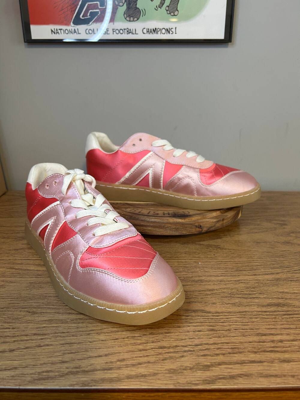 Pink Lily Pink and White Shiny Sneakers size 8 NWOT